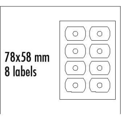 Logo etykiety na CD 78mm x 58mm, A4, matowe, białe, 8 etykiety, CD-R card, 140g/m2, pakowane po 25 szt., do drukarek atramentowy