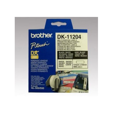 Brother etykiety papierowe 17mm x 54mm, biała, 400 szt., DK11204, do drukarek typu QL