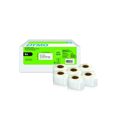 Dymo etykiety papierowe 54mm x 25mm, białe, na adres zwrotny, 6 x 500 szt., 2177564