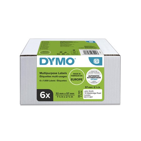 Dymo etykiety papierowe 57mm x 32mm, białe, uniwersalne, usuwalne, 6 x 1000 szt., 2093094, op. 6 rolek, cena za 1 szt