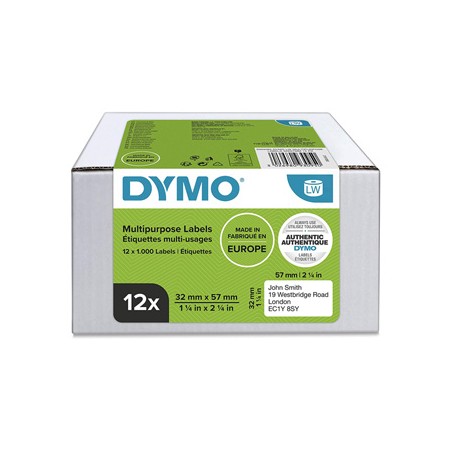 Dymo etykiety papierowe 57mm x 32mm, białe, uniwersalne, usuwalne, 12 x 1000 szt., 2093095, op. 12 rolek, cena za 1 szt