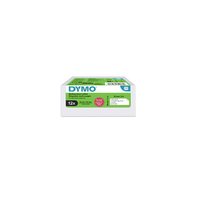 Dymo etykiety papierowe 51mm x 19mm, białe, uniwersalne, usuwalne, 12 x 500 szt., 2234186, op. 12 rolek, cena za 1 szt