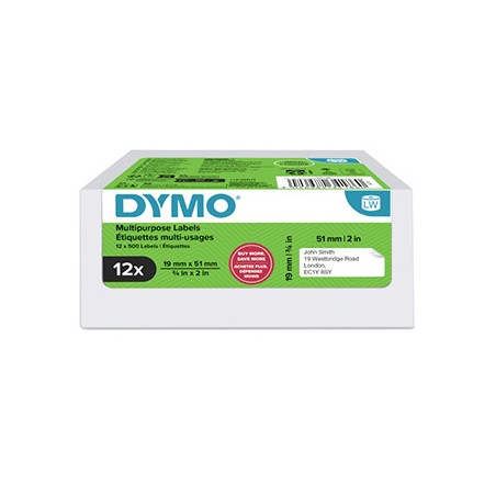 Dymo etykiety papierowe 51mm x 19mm, białe, uniwersalne, usuwalne, 12 x 500 szt., 2234186, op. 12 rolek, cena za 1 szt