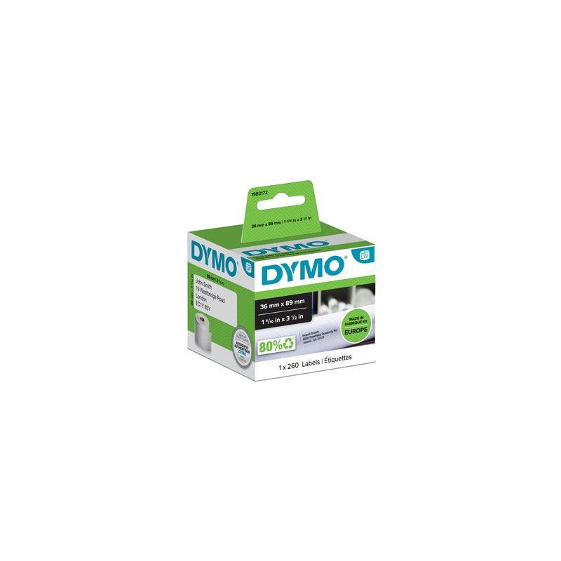 Dymo etykiety papierowe 89mm x 36mm, białe, duże, 1x260 szt., 1983172