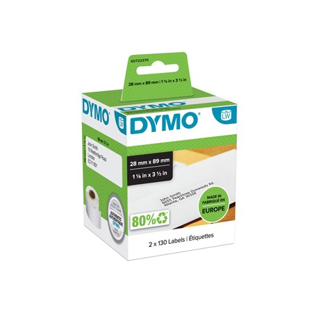 Dymo etykiety papierowe 89mm x 28mm, białe, adresowa, 2X130 szt., 99010, S0722370