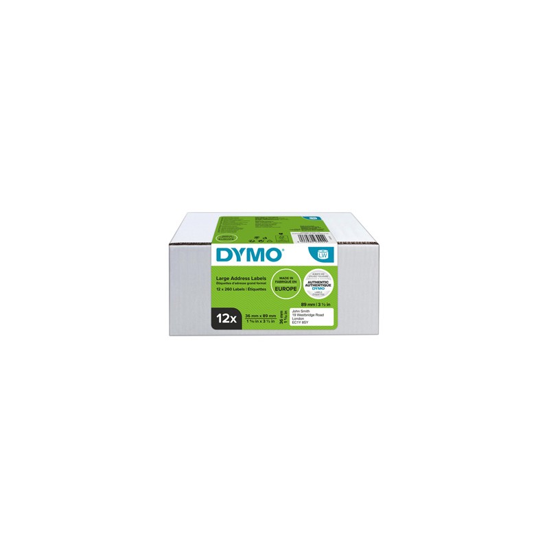 Dymo etykiety papierowe 89mm x 36mm, białe, duże, 12 x 260 szt., 2093093