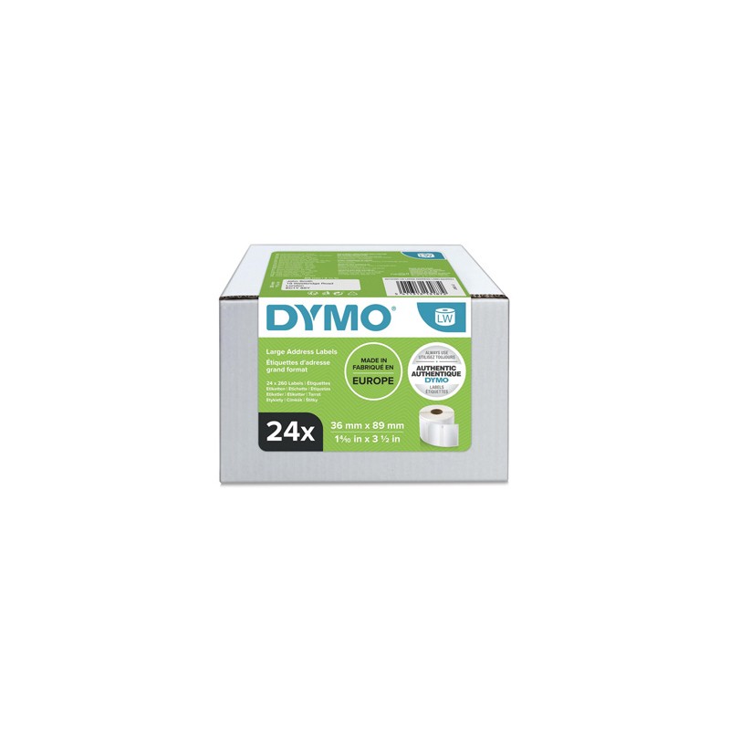 Dymo etykiety papierowe 89mm x 36mm, białe, duże, 24 x 260 szt., S0722390, op. 24 rolki, cena za 1 szt