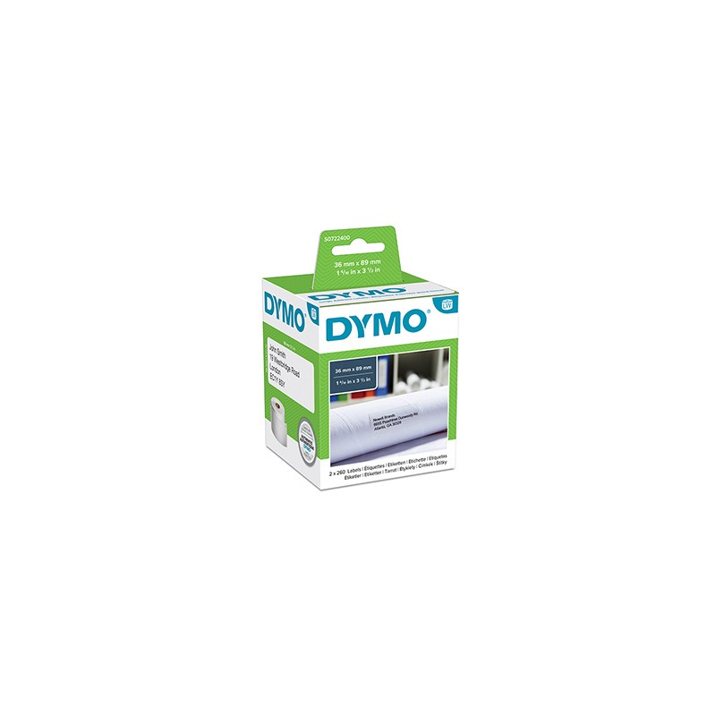 Dymo etykiety papierowe 89mm x 36mm, białe, duże, 2x260 szt., 99012, S0722400
