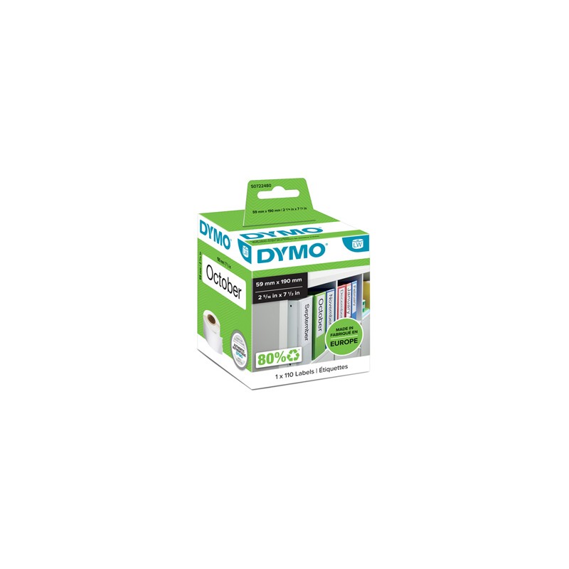 Dymo etykiety papierowe 190mm x 59mm, białe, na szerokie segregatory, 110 szt., 99019, S0722480