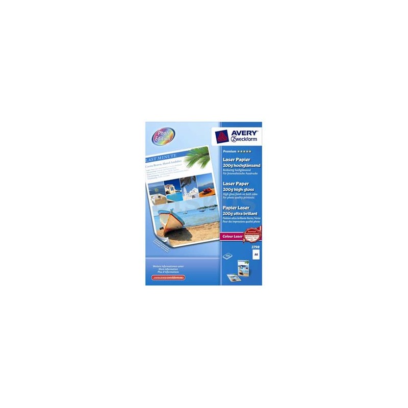 Avery Zweckform Laser Papier Premium, 2798, foto papier, wysoki połysk, biały, A4, 200 g/m2, 100 szt., laser