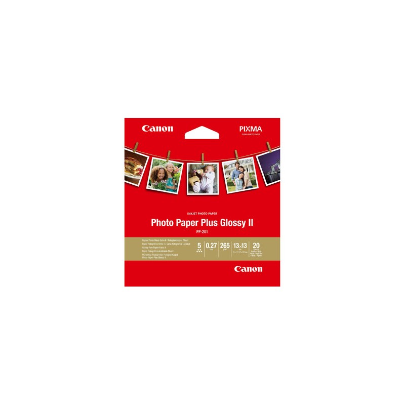Canon Photo Paper Plus Glossy II, PP-201, foto papier, połysk, 2311B060, biały, 13x13cm, 5x5", 265 g/m2, 20 szt., atrament