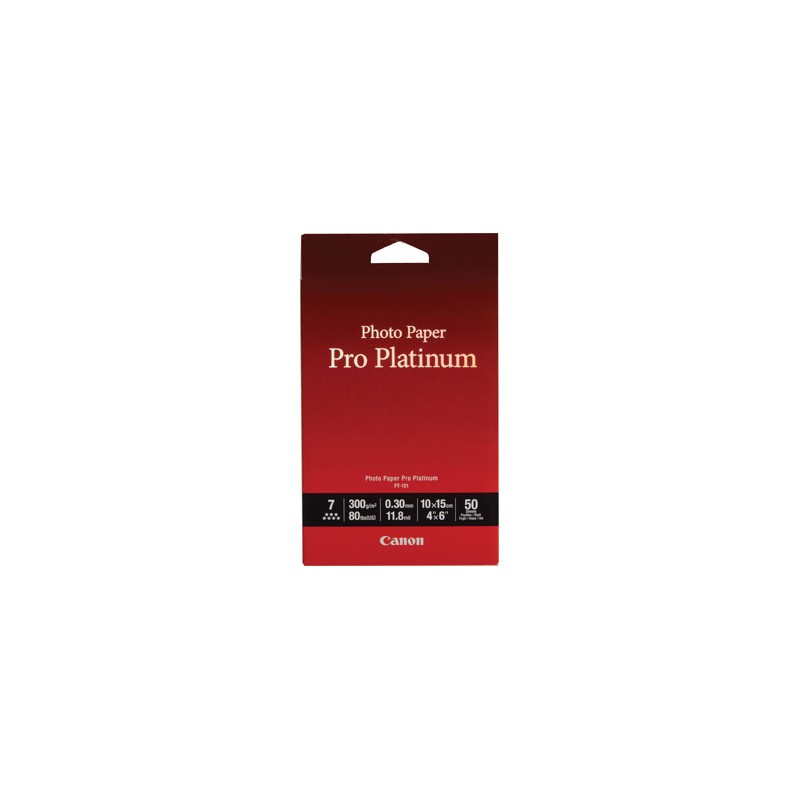Canon Photo Paper Pro Platinum PT-101, PT-101, foto papier, połysk, 2768B014, biały, 10x15cm, 4x6", 300 g/m2, 50 szt., atrament