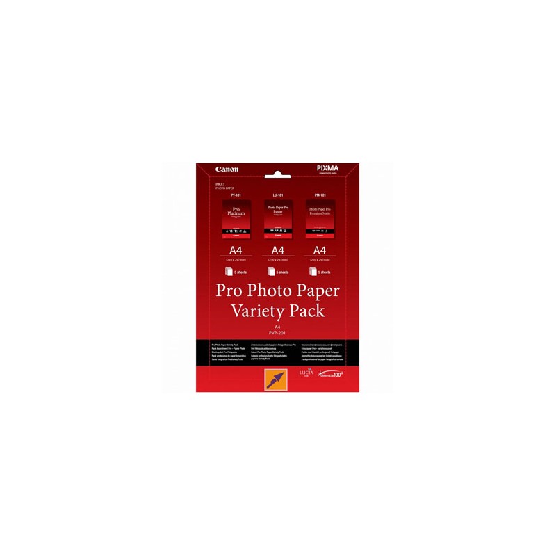 Canon Photo Paper Pro Variety Pack PVP-201, PVP-201, foto papier, 5x matowy PM-101, 5x glossy PT-101, 5x LU-101 typ połysk, 6211
