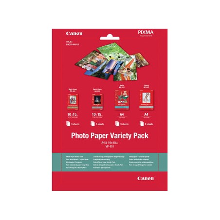 Canon Photo Paper Variety Pack VP-101, VP-101, foto papier, 5x PP201, 5x SG201 (10x15cm), 5x MP101, 5x GP501 ( typ połysk, 0775B