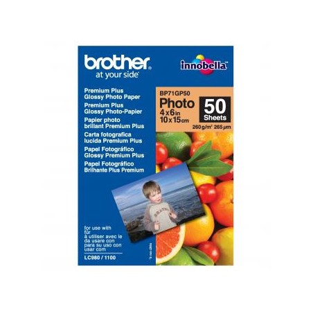Brother Premium Glossy Photo Pa, BP71GP50, foto papier, połysk, biały, 10x15cm, 4x6", 260 g/m2, 50 szt., atrament