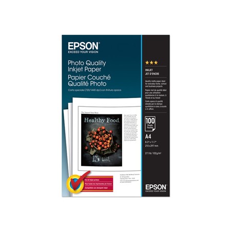 Epson Photo Quality InkJet Pa, C13S041061, foto papier, matowy, biały, A4, 102 g/m2, 720dpi, 100 szt., atrament