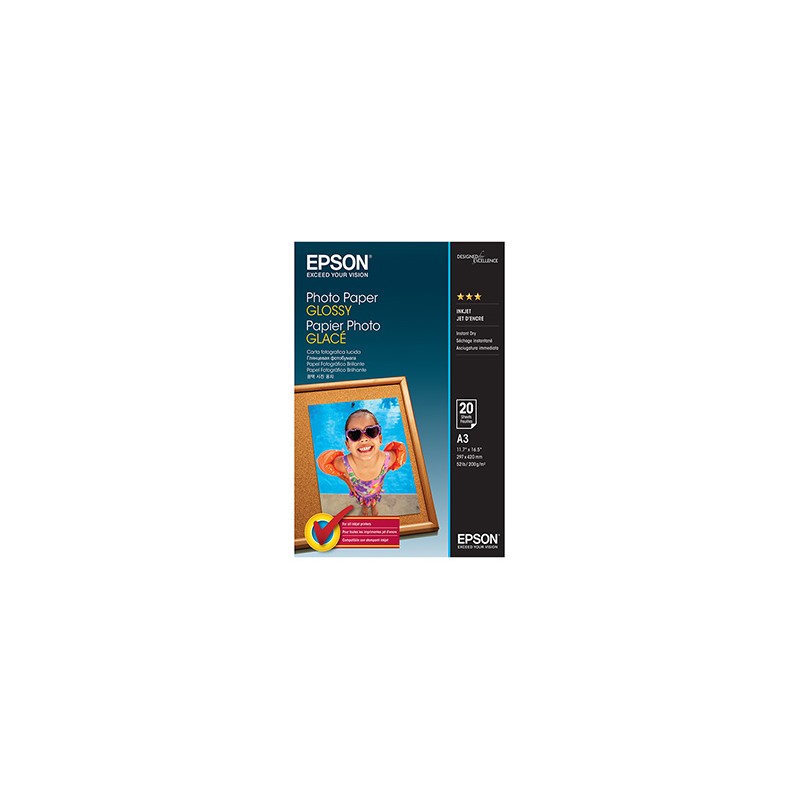 Epson Glossy Photo Paper, C13S042536, foto papier, połysk, biały, Stylus Color, Photo, Pro, A3, 200 g/m2, 20 szt., atrament