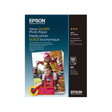 Epson Value Glossy Photo Paper, C13S400036, foto papier, połysk, biały, A4, 183 g/m2, 50 szt., atrament