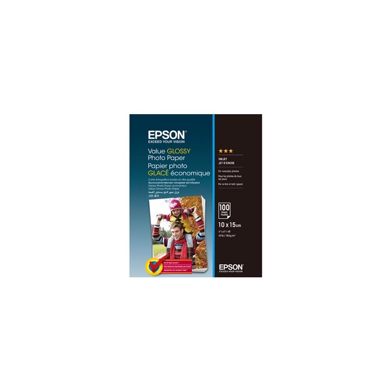 Epson Value Glossy Photo Paper, C13S400039, foto papier, połysk, biały, 10x15cm, 183 g/m2, 100 szt., atrament