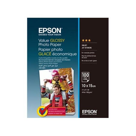 Epson Value Glossy Photo Paper, C13S400039, foto papier, połysk, biały, 10x15cm, 183 g/m2, 100 szt., atrament