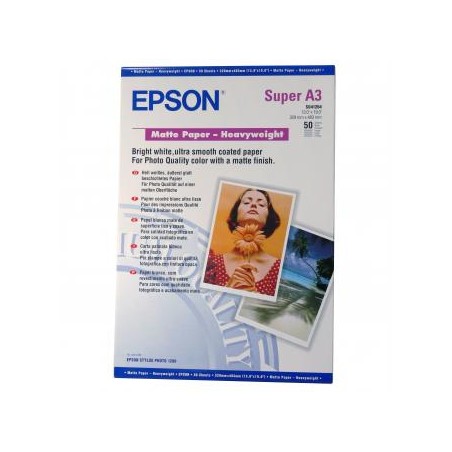 Epson Matte Paper Heavyweight, C13S041264, foto papier, matowy, silny typ biały, Stylus Photo 1270, 1290, A3+, 167 g/m2, 50 szt.