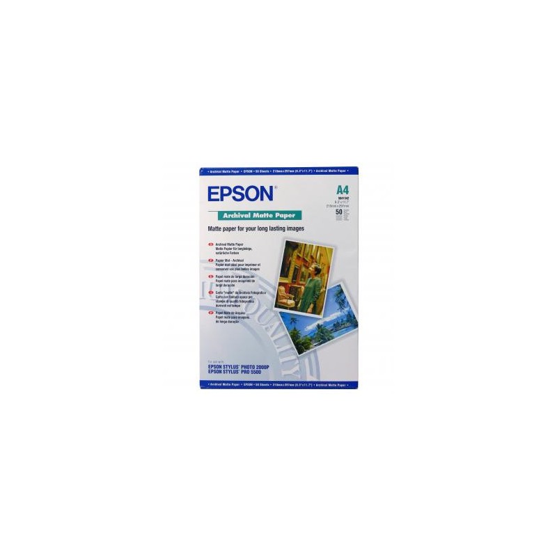 Epson Archival Matte Paper, biała, 50, szt. szt., C13S041342, do drukarek atramentowych, 210x297mm (A4), A4, 190 g/m2