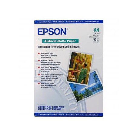 Epson Archival Matte Paper, biała, 50, szt. szt., C13S041342, do drukarek atramentowych, 210x297mm (A4), A4, 190 g/m2