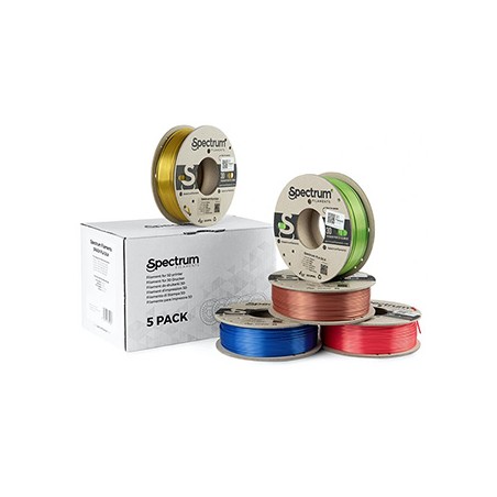Spectrum Filament PLA Silk 5x250g, mix, Glorious Gold, Spicy Copper, Apple Green, Ruby Red, Indigo Blue