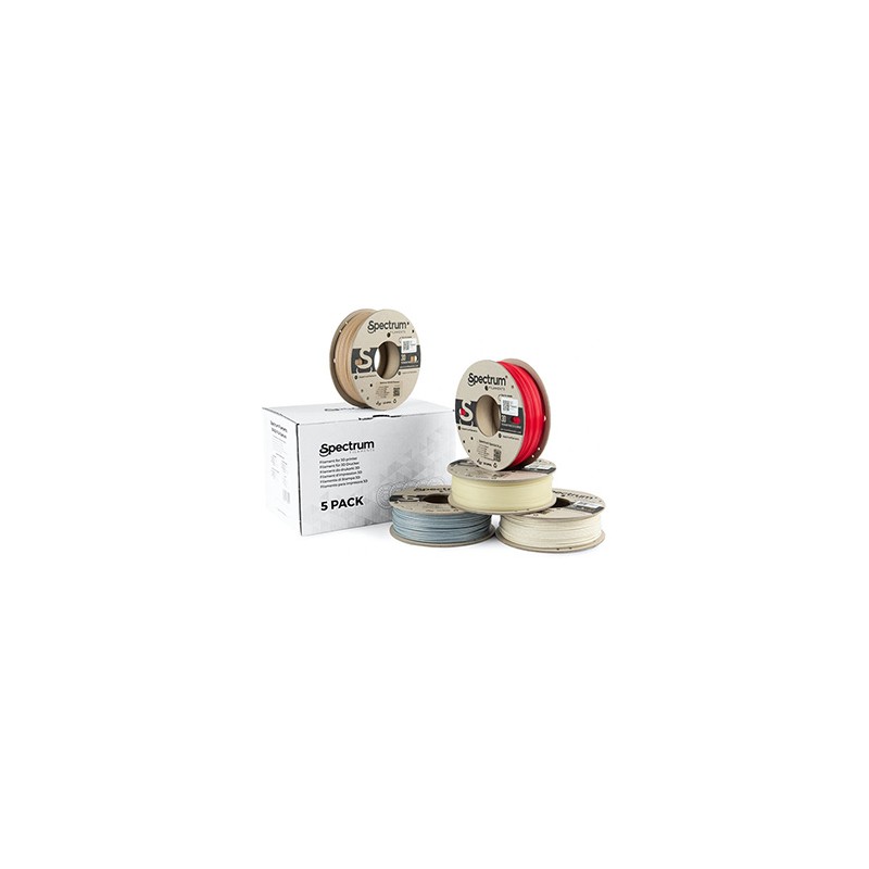 Spectrum Filament PLA specials 5x250g, mix, Stone Light, Stone Dark, Thermoactiv Red, Wood OAK, Glow Green, EOL