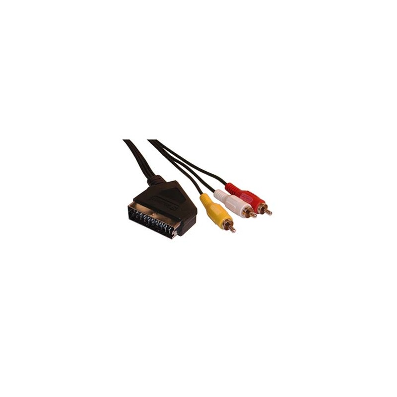 Video Kabel SCART M - 3x CINCH M, 3m, przełącznik IN / OUT, czarny