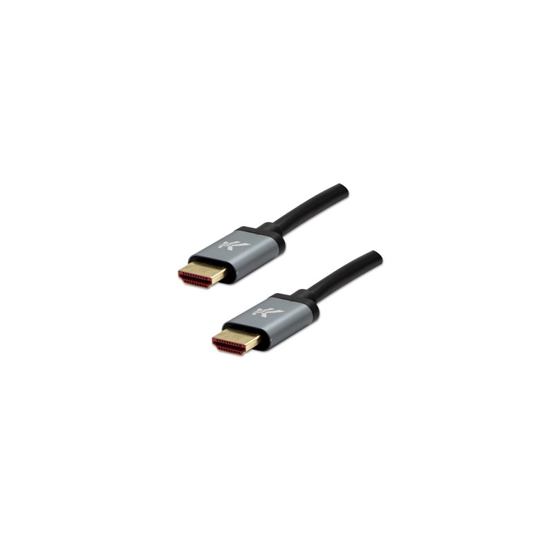 Video Kabel HDMI M - HDMI M, HDMI 2.1 - Ultra High Speed, 1m, pozłacane złącza, aluminiowa obudowa,, szary, Logo 8K@60Hz, 48Gb/s