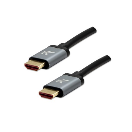 Video Kabel HDMI M - HDMI M, HDMI 2.1 - Ultra High Speed, 1m, pozłacane złącza, aluminiowa obudowa,, szary, Logo 8K@60Hz, 48Gb/s