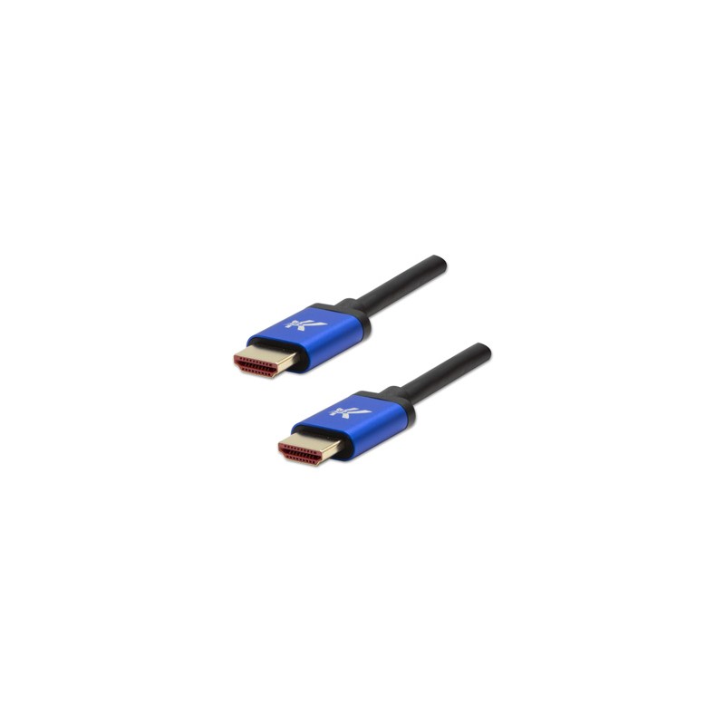 Video Kabel HDMI M - HDMI M, HDMI 2.1 - Ultra High Speed, 1m, pozłacane złącza, aluminiowa obudowa,, niebieski, Logo 8K@60Hz, 48