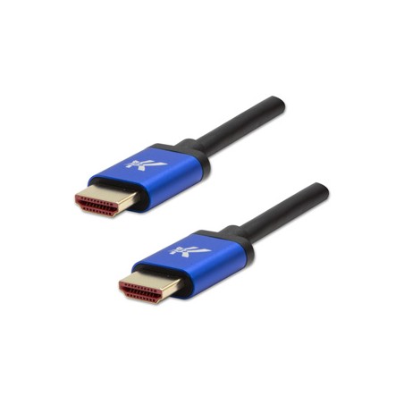 Video Kabel HDMI M - HDMI M, HDMI 2.1 - Ultra High Speed, 1m, pozłacane złącza, aluminiowa obudowa,, niebieski, Logo 8K@60Hz, 48