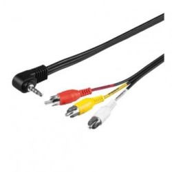 Audio/Video kabel Jack (3,5mm) M - 3x CINCH M, 1.5m, 4-polowy (combo) jack 90°, czarny