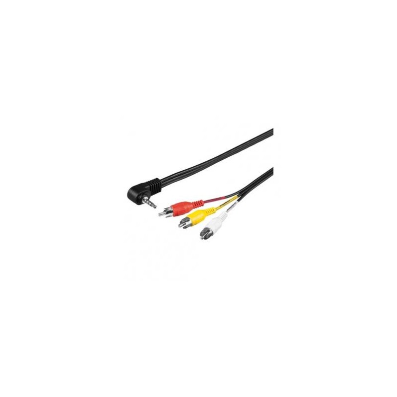 Audio/Video kabel Jack (3,5mm) M - 3x CINCH M, 1.5m, 4-polowy (combo) jack 90°, czarny