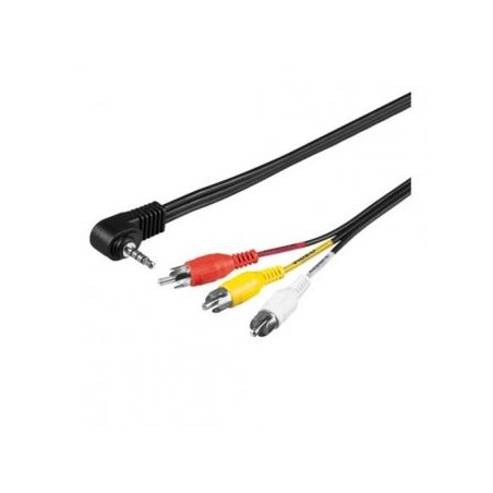 Audio/Video kabel Jack (3,5mm) M - 3x CINCH M, 1.5m, 4-polowy (combo) jack 90°, czarny, Logo blister, EOL
