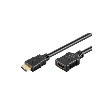 Przedłużacz do kabli video HDMI M - HDMI F, HDMI 2.0 - Premium High Speed, 0,5m, pozłacane złącza, czarny