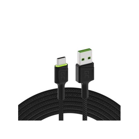 Green Cell kabel Ray USB-A - USB-C Green LED 200cm z support do Ultra Charge QC3.0 szybkie ładowania