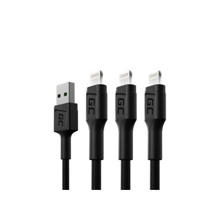 Zestaw 3x Green Cell kabel GC Ray Lightning 200cm z biała LED, szybkie ładowania Apple 2.4A