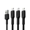 Zestaw 3x Green Cell kabel GC Ray Lightning 200cm z biała LED, szybkie ładowania Apple 2.4A