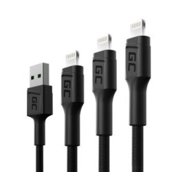 Zestaw 3x Green Cell kabel GC Ray USB - Lightning 30cm, 120cm, 200cm do iPhone, iPad, iPod, biała LED, szybkie ładowania