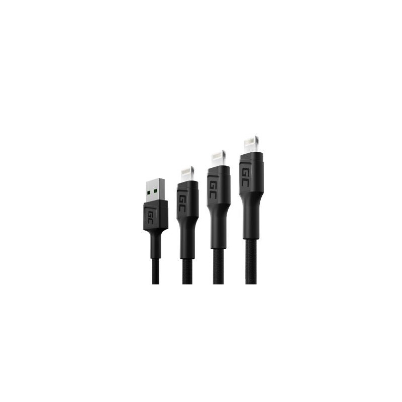 Zestaw 3x Green Cell kabel GC Ray USB - Lightning 30cm, 120cm, 200cm do iPhone, iPad, iPod, biała LED, szybkie ładowania