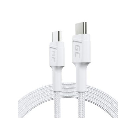 Kabel biała USB-C Type C 1, 2m Green Cell PowerStream z szybkim ładowaniem Delivery 60W, Ultra Charge, Quick Charge 3.0