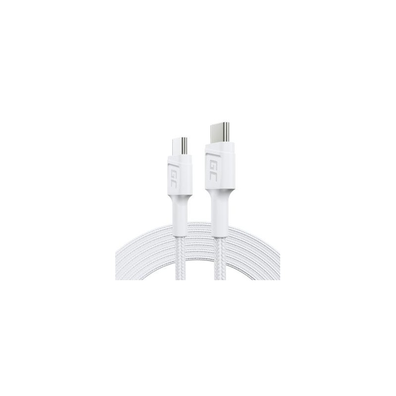 Kabel biała USB-C Type C 2m Green Cell PowerStream z szybkim ładowaniem power Delivery 60W, Ultra Charge, szybkie Charge 3.0