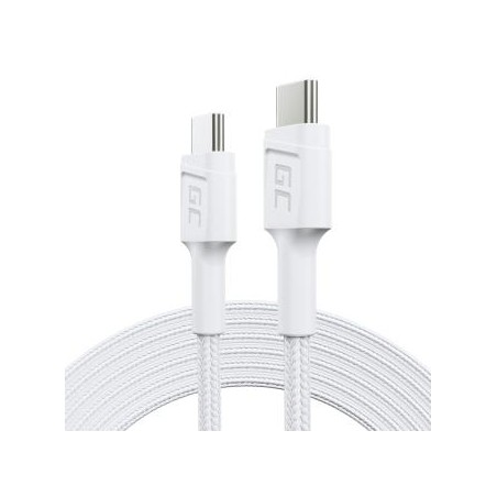 Kabel biała USB-C Type C 2m Green Cell PowerStream z szybkim ładowaniem power Delivery 60W, Ultra Charge, szybkie Charge 3.0