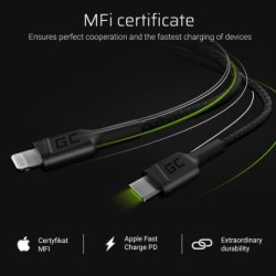 Green Cell kabel GC power Stream USB-C - Lightning 100 cm z power Delivery (Apple MFi Certified)