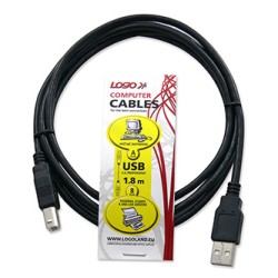 Logo USB kabel (2.0), USB A M - USB B (M), 1.8m, EOL