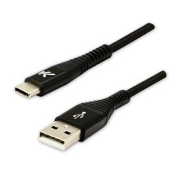 Logo USB kabel (2.0), USB A M - USB C (M), 1m, 480 Mb/s, 5V/3A, czarny, box, oplot nylonowy, aluminiowa osłona złącza, EOL