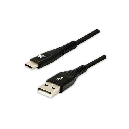 Logo USB kabel (2.0), USB A M - USB C (M), 2m, 480 Mb/s, 5V/3A, czarny, box, oplot nylonowy, aluminiowa osłona złącza, EOL